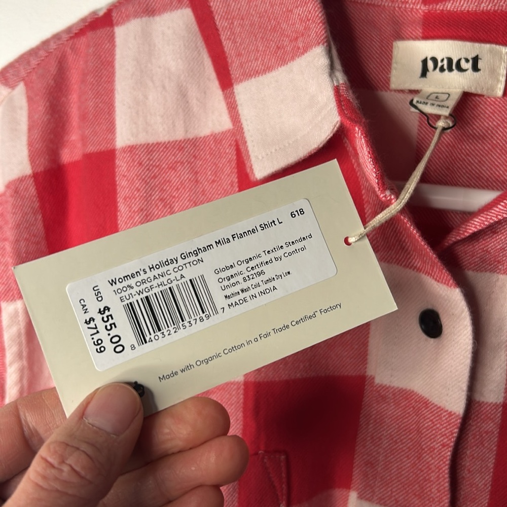 Sustainable Fashion Holiday Gingham Mila Flannel Shirt - NWT - Picture 4 of 5